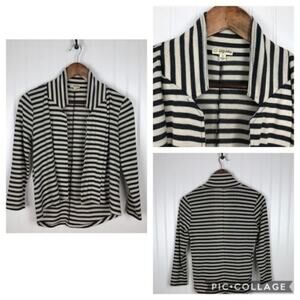 Lily White Cardigan Size Small Womens Striped Knit Half Sleeve High Neck Sweater